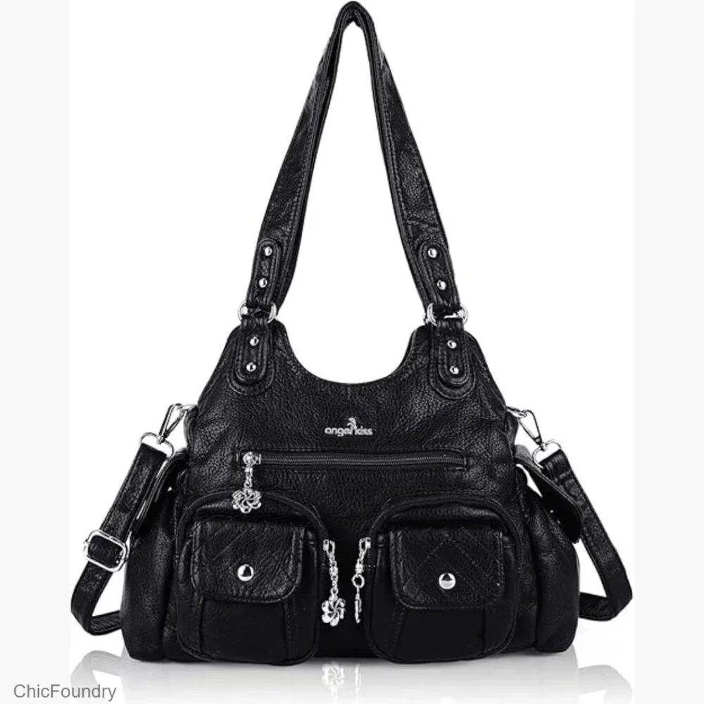 Medium Hobo Shoulder Bag PU Leather Crossbody with Adjustable Strap